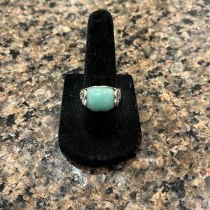 Sage Green Stone Ring with Silver Filigree Band